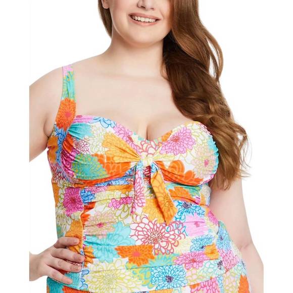 NEW BLEU ROD BEATTIE fresh picks over the shoulder tankini top in orange multi - Picture 1 of 2